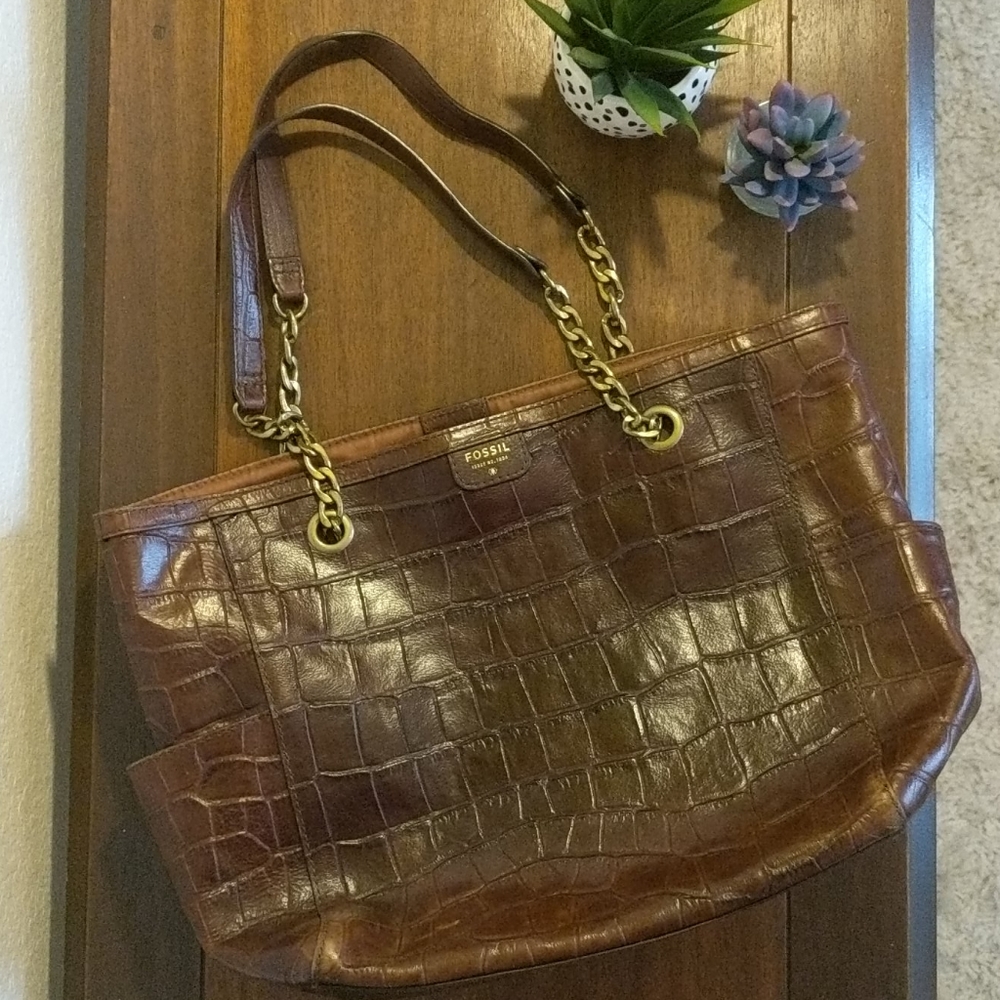Large faux alligator Fossil shoulder purse